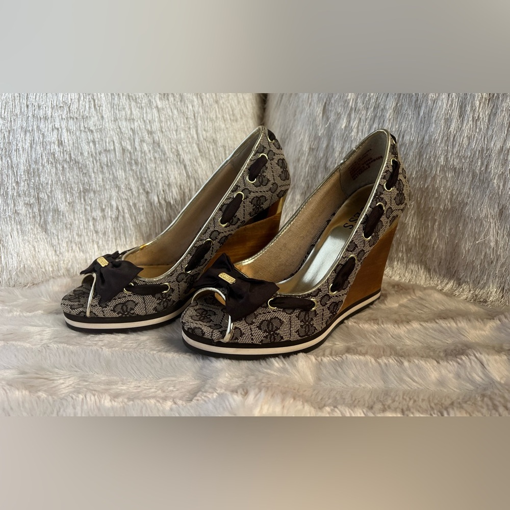 Guess Women's Wedges with Gold and Brown Accents - Picture 2 of 16